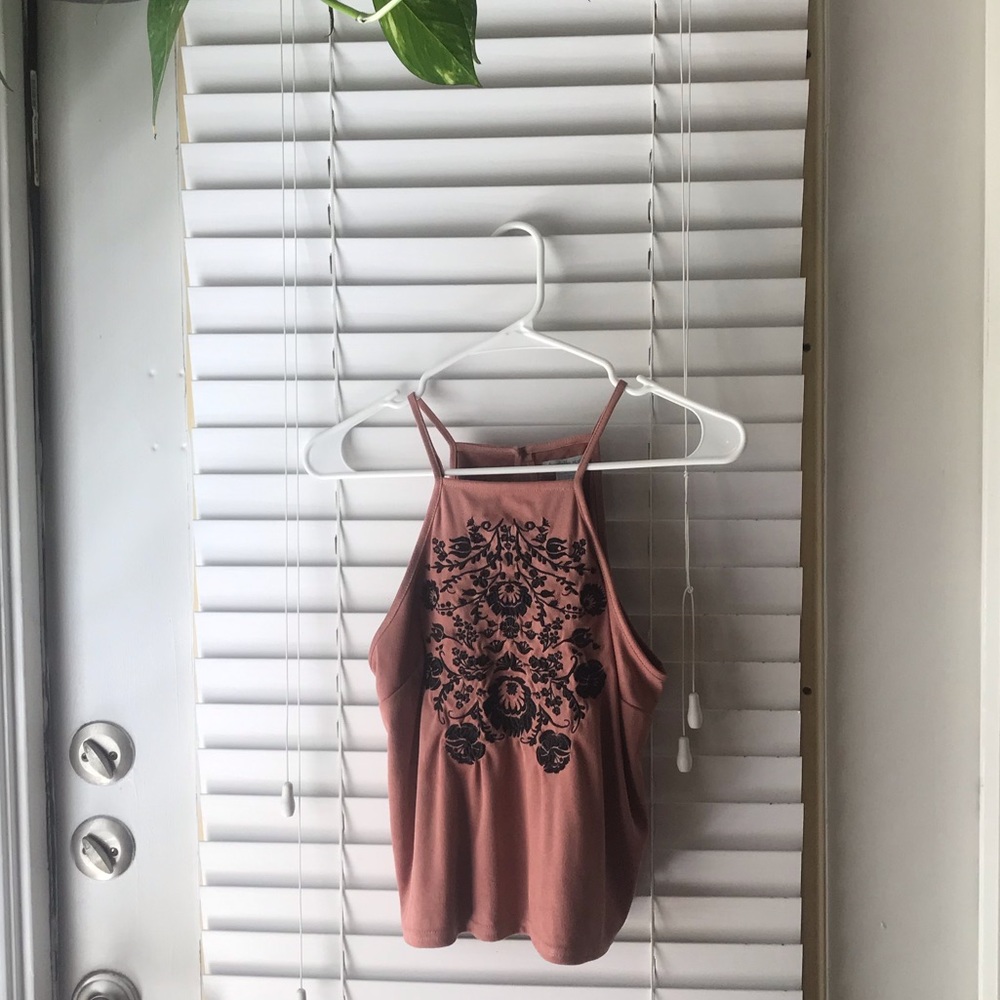 Faux suede embroidered tank top